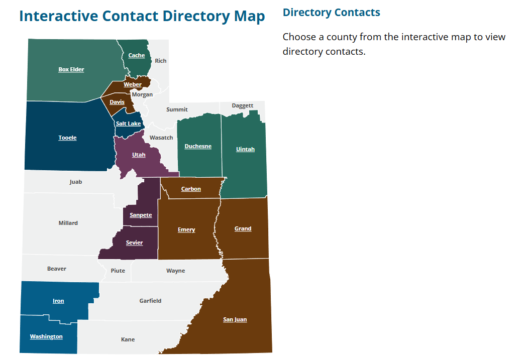 Screenshot of the interactive Utah YIC Region Map.